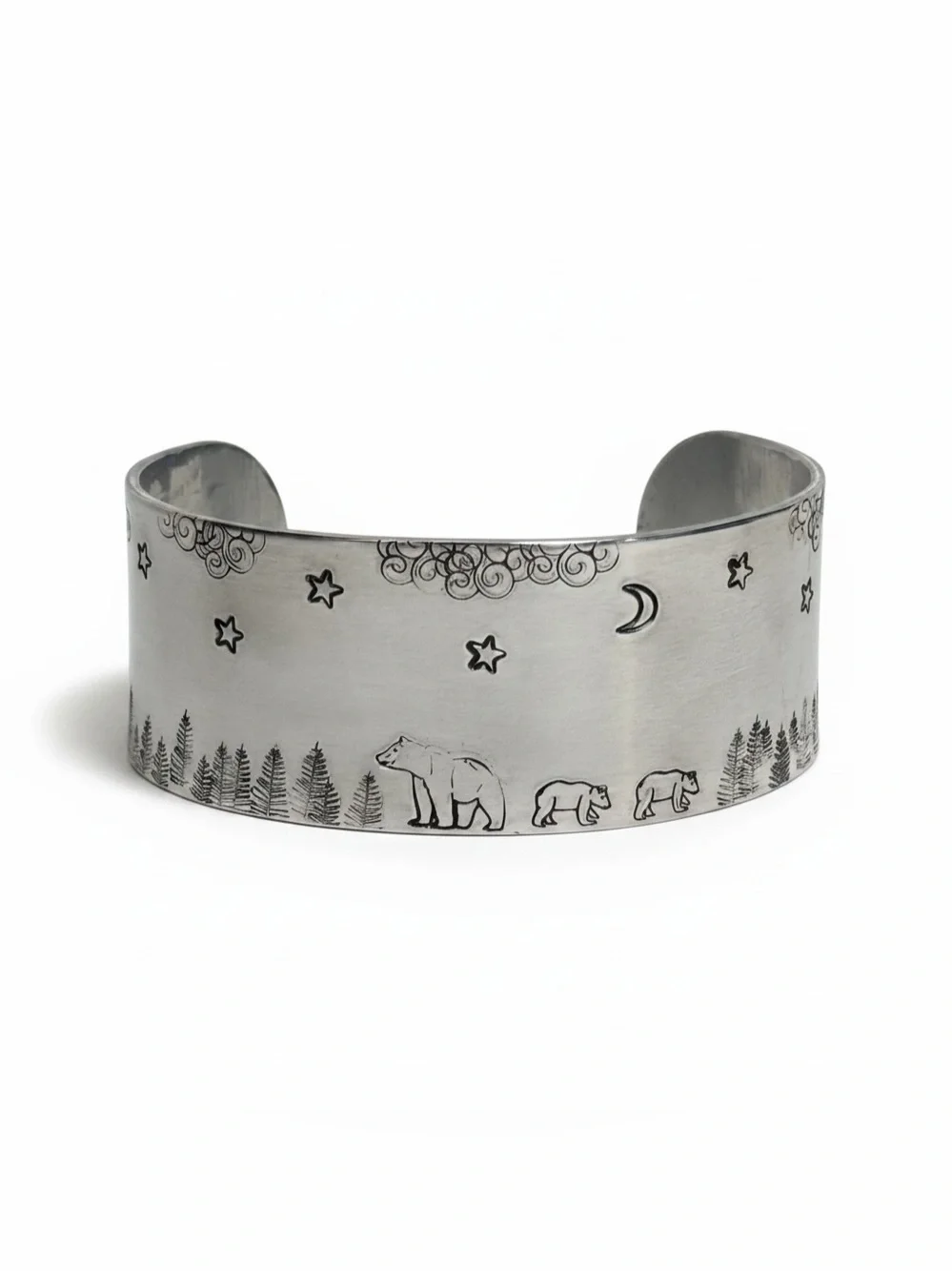 Handmade Alaskan Bear Family Adjustable Wide Cuff Bracelet